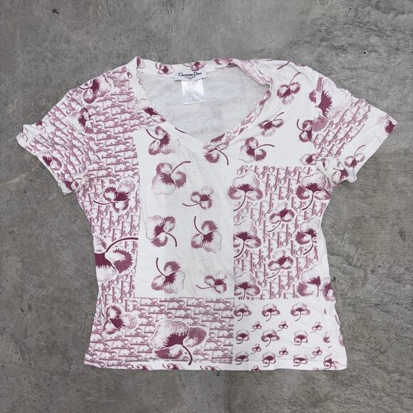 Christian Dior Rare Galliano Cherry Blossom Motif Tee Red RARE All over SZ 11 - Picture 1 of 9